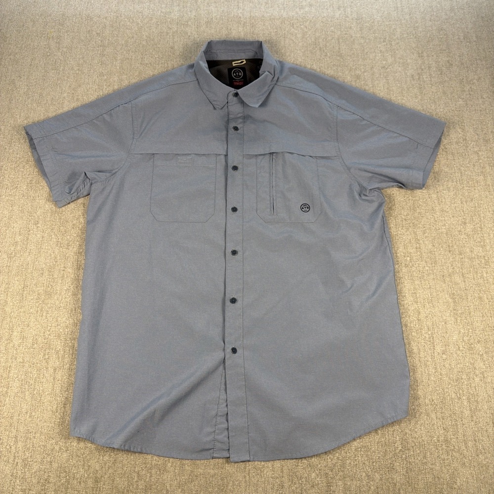 Wrangler ATG Shirt Men's Large Blue Short Sleeve Button‎ Up Hiking Fishing Beach